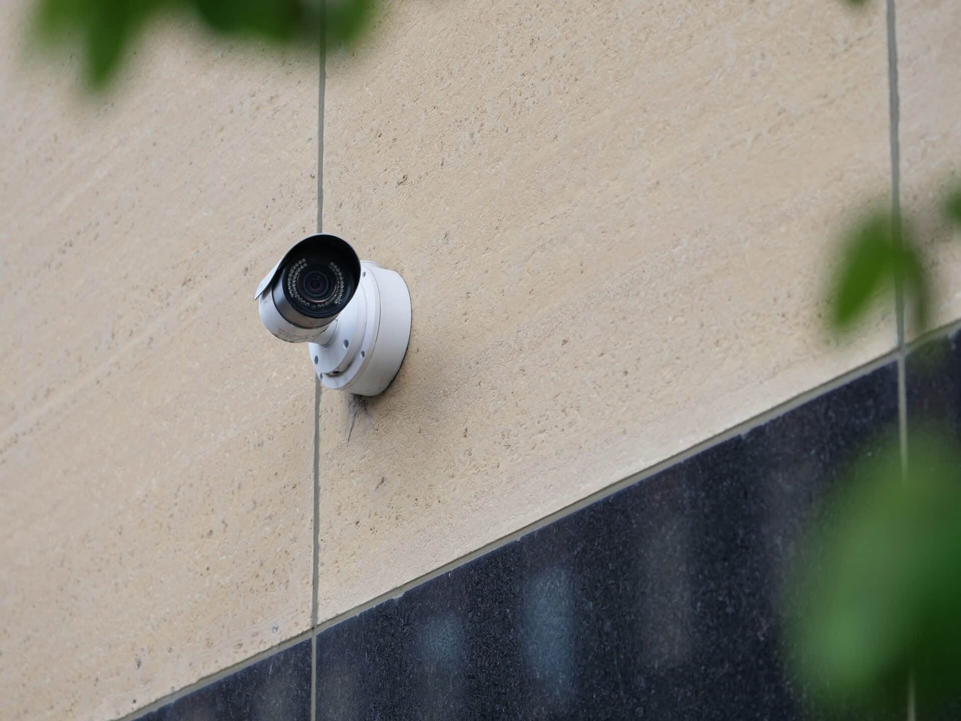 Professionally installed CCTV camera covering a commercial business entrance